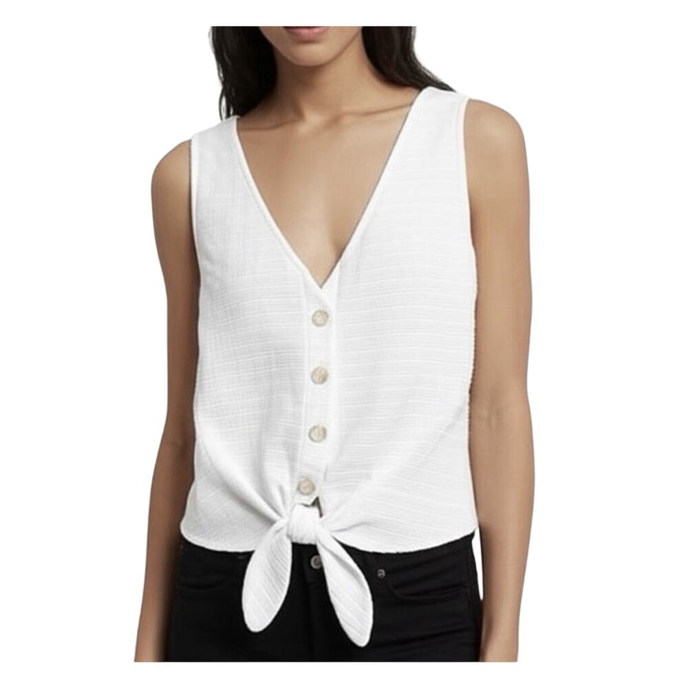 J Crew White Textured Tie Front Tank Size XXS Classic Vacation Preppy